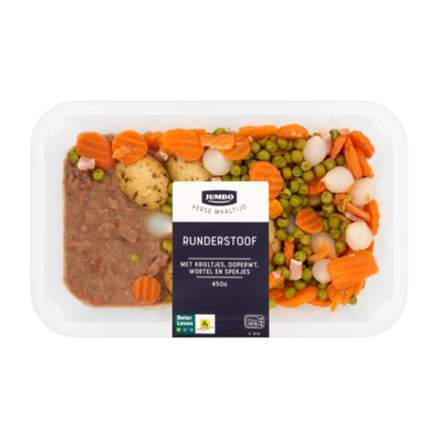 Huismerk Foodmarkt Runderstoof met Krieltjes en Erwtjes & Wortel met Spekjes